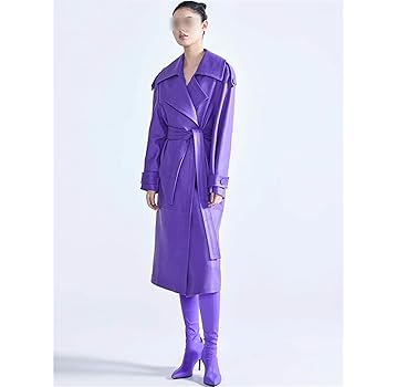 Ameri LAUREN OVER COAT 刺繍ロングコートpurple Spring Autumn Long Elegant Purple Colored Faux Leather